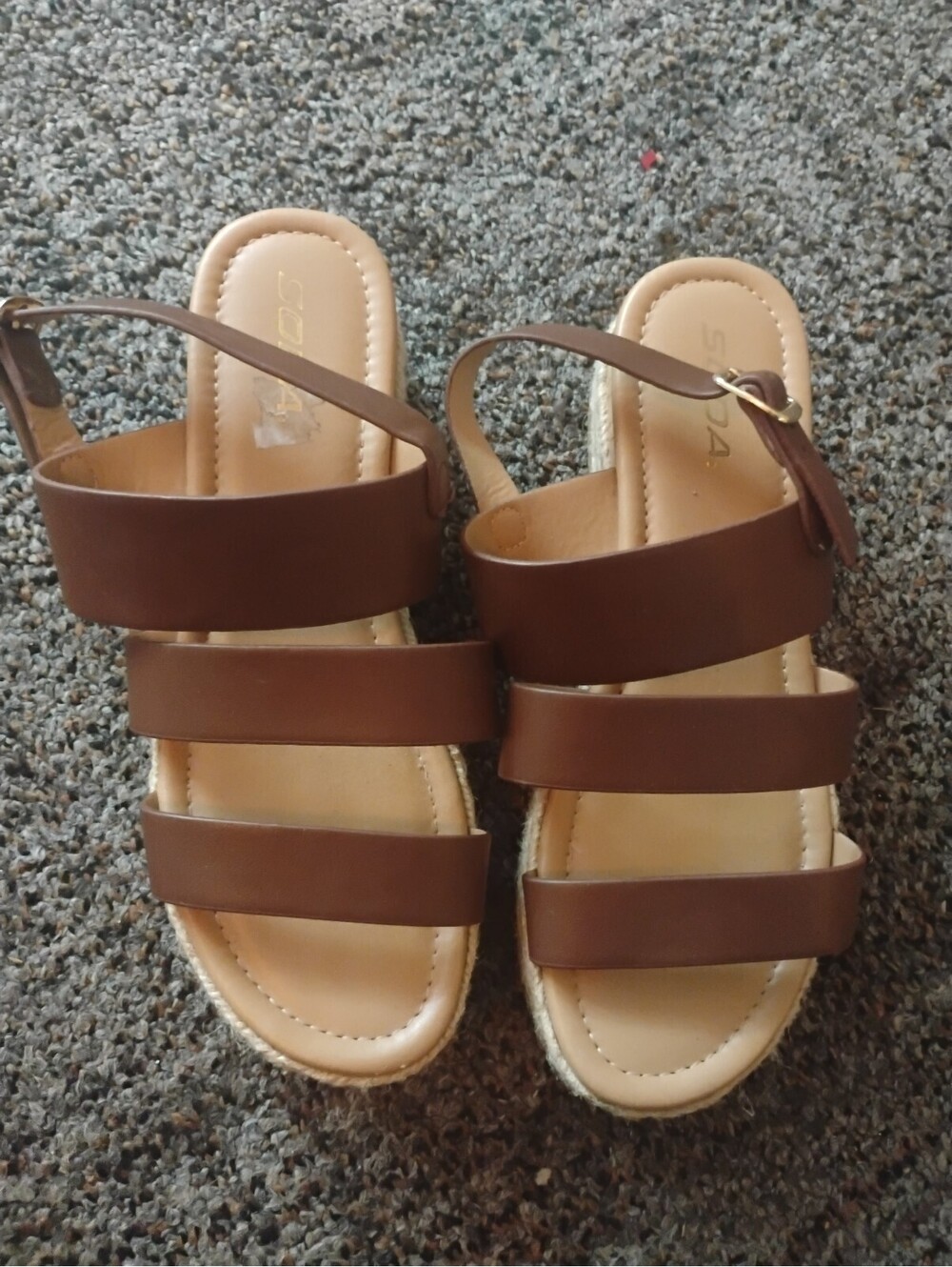 SODA Brown Faux Leather Multi-Strap Espadrille Wedge Sandals Size 9
